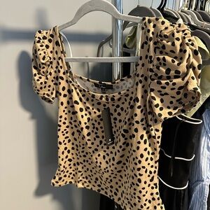 Lulu's Tan Puff Sleeve Cap Blouse